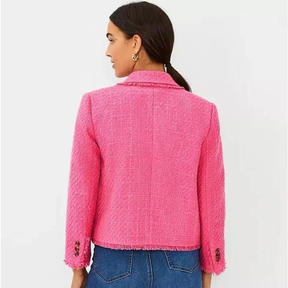 Ann Taylor pink tweed jacket blazer sz 2 bright pink - Picture 2 of 8